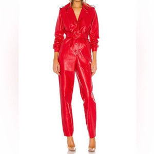 Ronny Kobo X Revolve Alie Faux Leather Jumpsuit Red